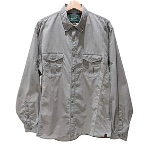 Woolrich Mens Roll-up Long Sleeve Button Up‎ Gray Outdoor Top Large Back Vent